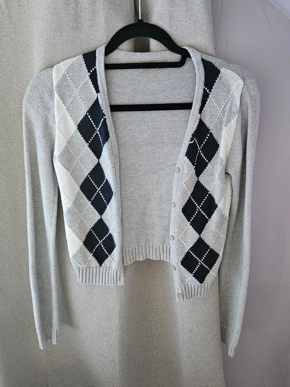 Harlow Gray and Black Argyle Button-Front Cardigan